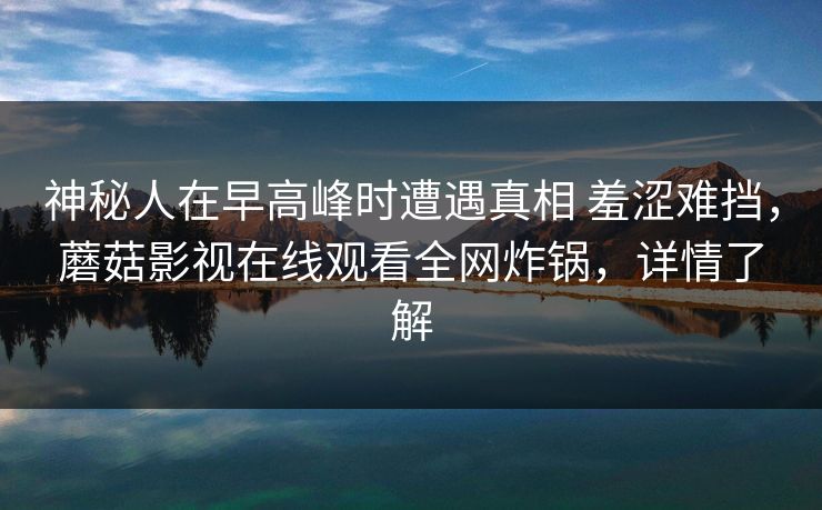 神秘人在早高峰时遭遇真相 羞涩难挡，蘑菇影视在线观看全网炸锅，详情了解